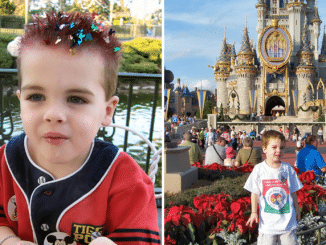 A young child in front of Cinderella's Castle at Walt Disney World's Magic Kingdom