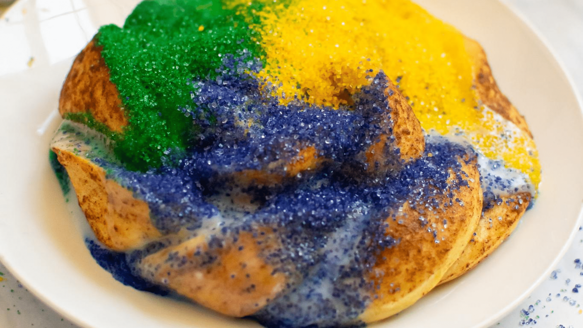 Easy DIY Mini King Cake made with cinnamon rolls