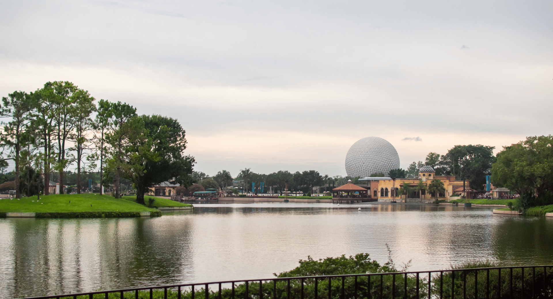 Spaceship Earth from the World Showcase Lagoon Epcot Walt Disney World 