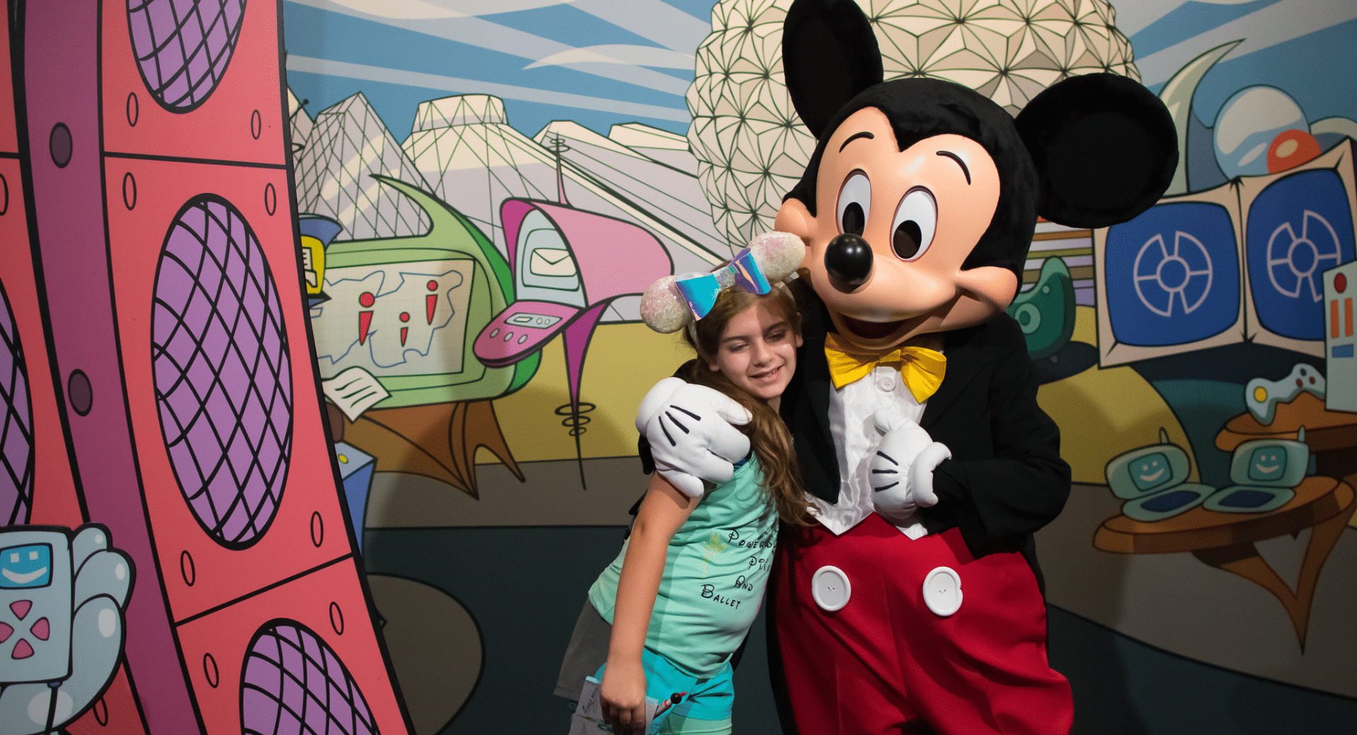 Hugging Mickey Mouse at Epcot