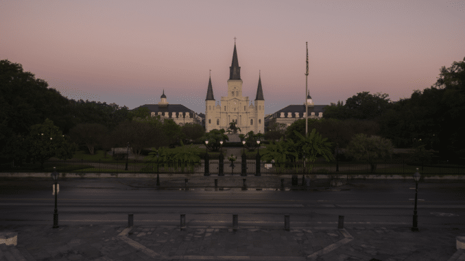 Jackson Square and St. Louis Cathedral in the New Orleans French Quarter at Dusk