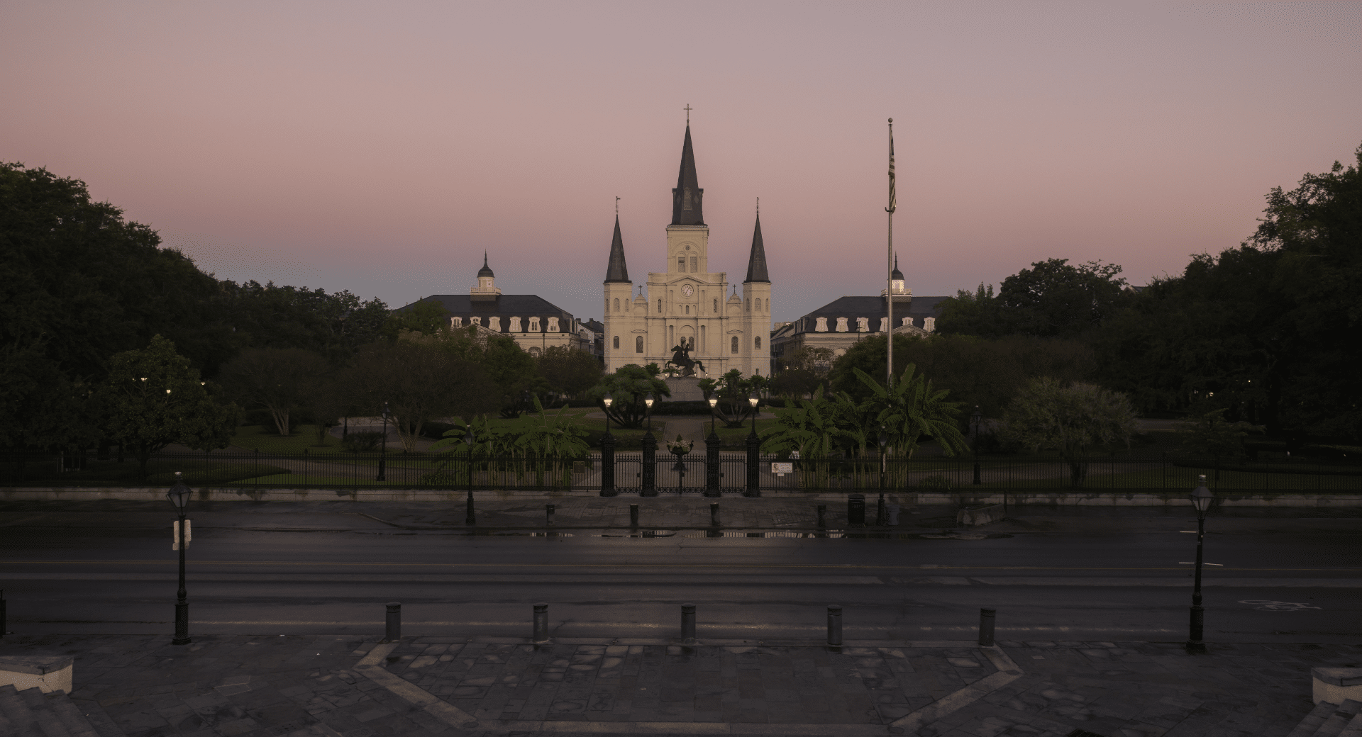 Jackson Square and St. Louis Cathedral in the New Orleans French Quarter at Dusk