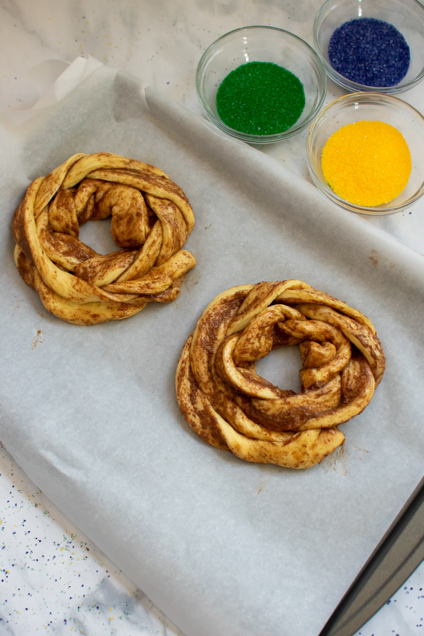 Easy DIY Mini King Cake made with cinnamon rolls