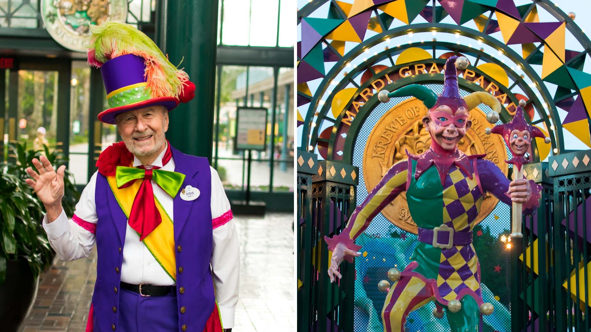 The Mayor of Mardi Gras and a Mardi Gras Jester at Port Orleans French Quarter Walt Disney World Resorts