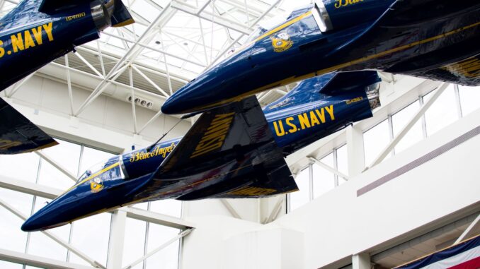 Blue Angel planes on display at the Naval Aviation Museum in Pensacola Florida