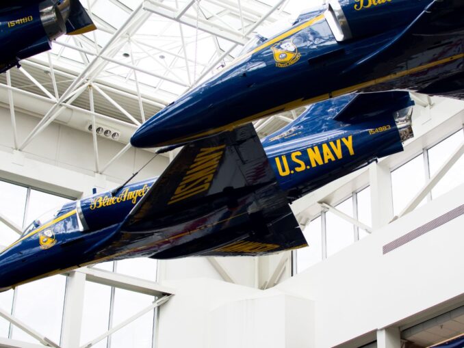 Blue Angel planes on display at the Naval Aviation Museum in Pensacola Florida